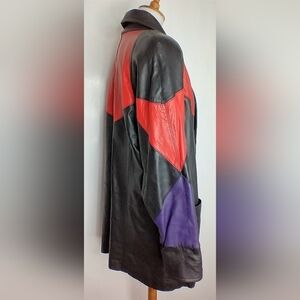 VINTAGE OPEN STYLE PATCHWORK LEATHER SWING COAT